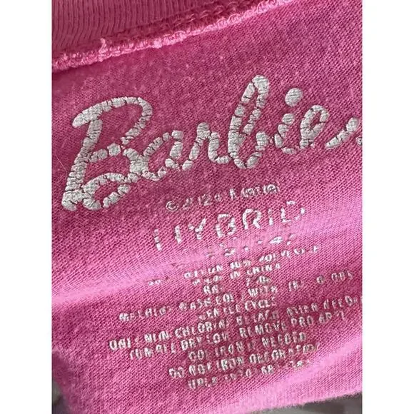 barbie hot pink graphic tee m retro logo sporty y2k dollcore barbiecore crop - Picture 4 of 4